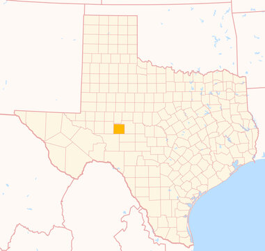 Map of the County Irion (Texas, US) showing the Federal State with the highlighted County