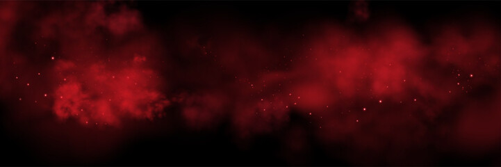 Red space realistic nebula smoke background. Abstract fog texture and shining stars. Magic colorful galaxy with stardust. Abstract vector illustration © Elena