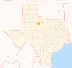 Map of the County Haskell (Texas, US) showing the Federal State with the highlighted County