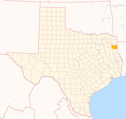 Map of the County Harrison (Texas, US) showing the Federal State with the highlighted County