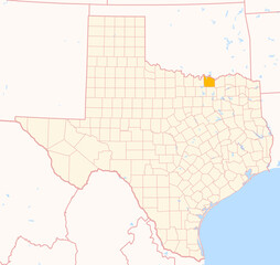 Map of the County Grayson (Texas, US) showing the Federal State with the highlighted County
