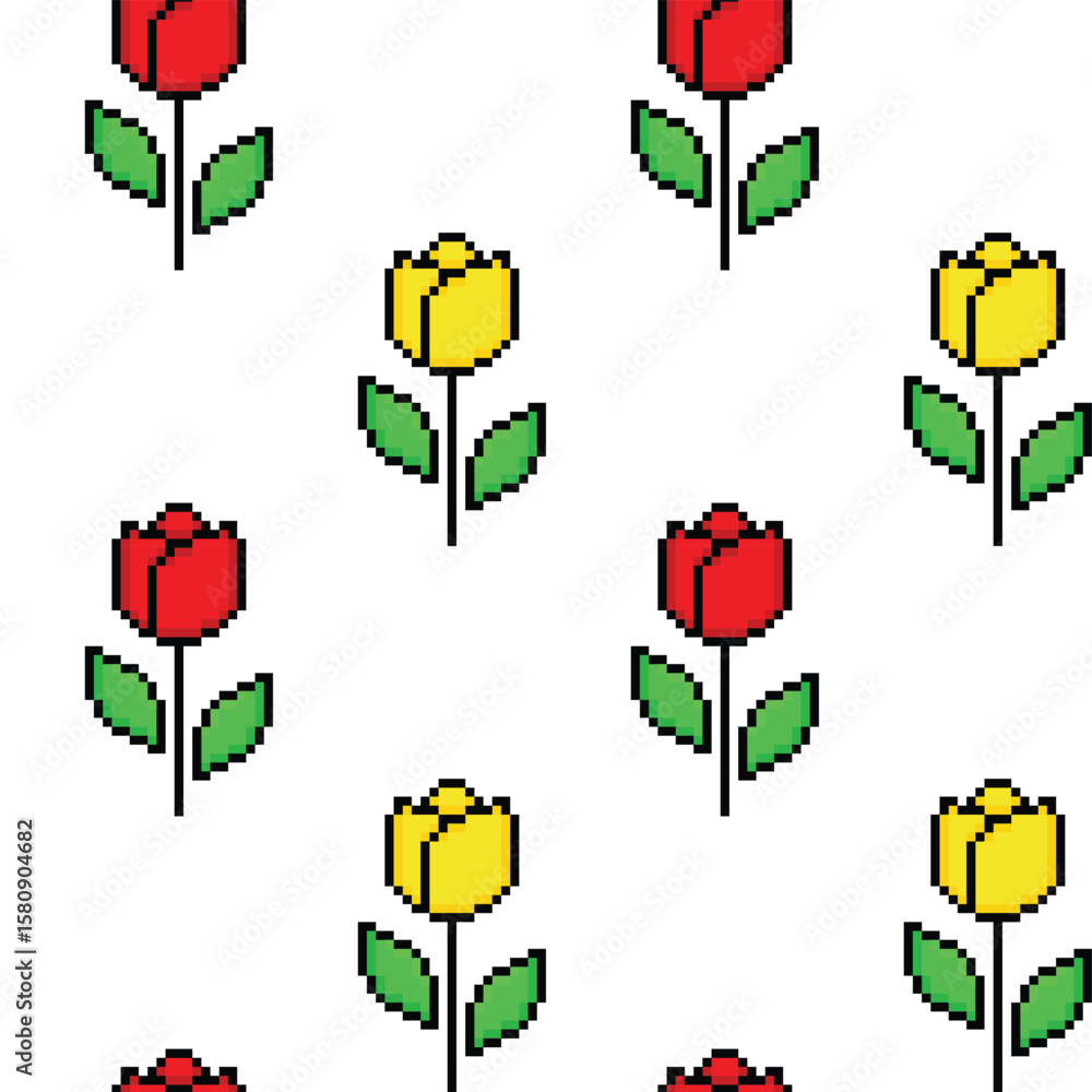 Aufkleber pixel tulip background seamless tulip pixelized texture pattern vector