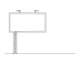 Obraz premium Blank outdoor billboard in single outline illustration. Continuous line art drawing of advertising billboard.