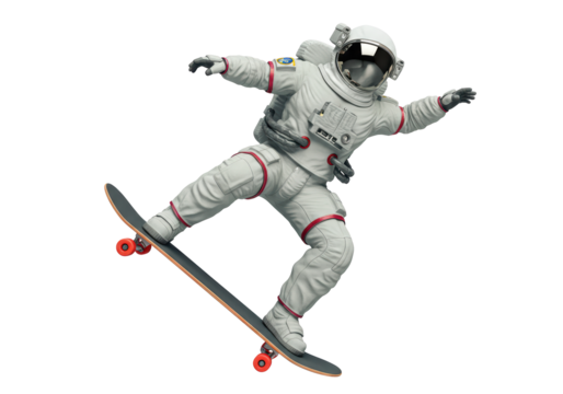 Isolated Astronaut Skateboarding