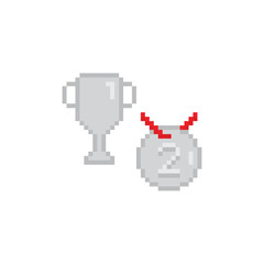 pixel  silver  vector icon  winner 8 bit icon for computer game