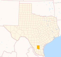 Map of the County Duval (Texas, US) showing the Federal State with the highlighted County