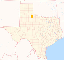 Map of the County Cottle (Texas, US) showing the Federal State with the highlighted County