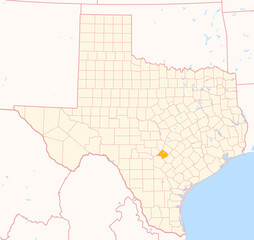 Map of the County Comal (Texas, US) showing the Federal State with the highlighted County