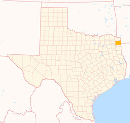Map of the County Cass (Texas, US) showing the Federal State with the highlighted County