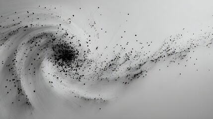Abstract Swirl of Black Particles on Gray Background