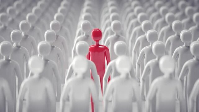 Leadership Concept | Red Figure Standing Out from Crowd | Be Unique and Different