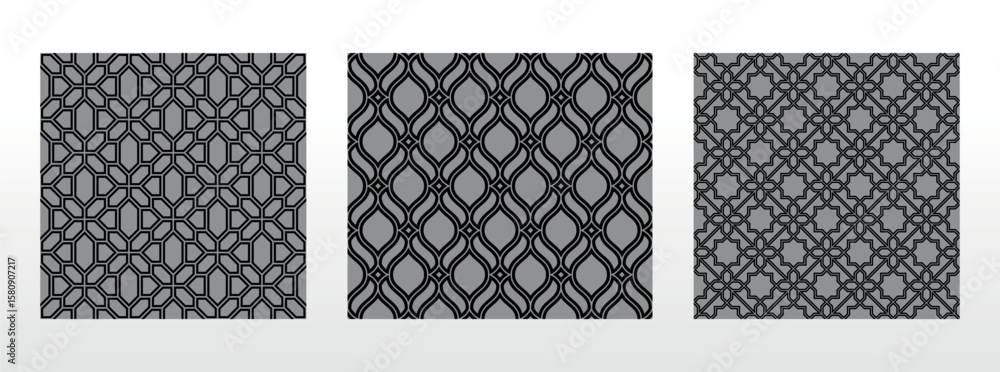 Poster geometric set of seamless black and gray patterns. simple vector graphics