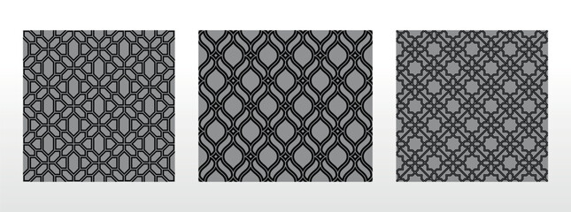 Geometric set of seamless black and gray patterns. Simple vector graphics