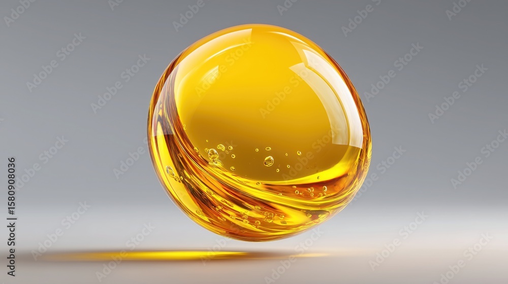 Aufkleber transparent gold sphere with liquid waves and bubbles, 3d abstract design element showcasing glossy 