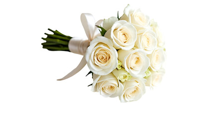 White Rose Wedding Bouquet with Satin Ribbon Isolated on White Background