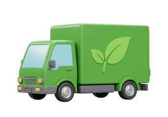 Isolated Green Delivery Truck with Leaf Symbol