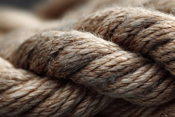 Thick tan rope close-up. Strands twisted tightly together, creating texture