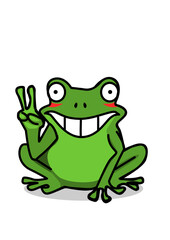 Illustration of a frog making the victory sign