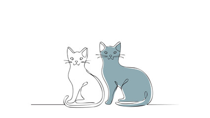 Two Cats One Line Art – Minimalist Continuous Line Drawing Vector Illustration of Pets

