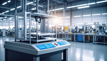 Advanced manufacturing facility showcasing a precision machine in operation with bright lighting