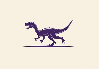 Fototapeta premium Silhouette of a running dinosaur. Dark purple on light beige