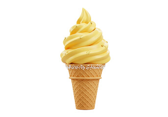 Isolated Creamy Yellow Soft Serve Ice Cream Cone