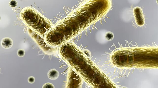 Detailed Microscopic View of Bacteria Cells with Flagella in a Neutral Environment