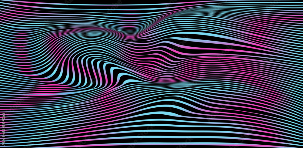 Poster vector illustration features a minimalist abstract design with dynamic, wavy lines creating a 3d eff