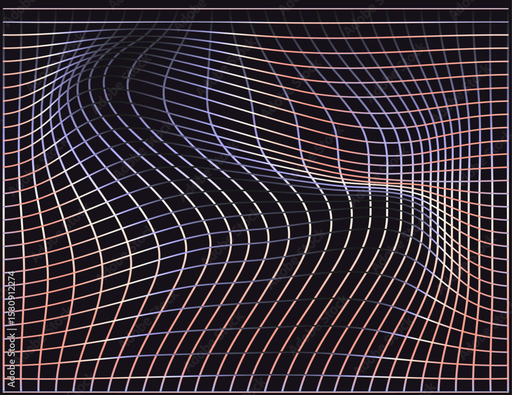 Poster vector illustration features a minimalist abstract design with a grid of wavy lines creating a 3d ef