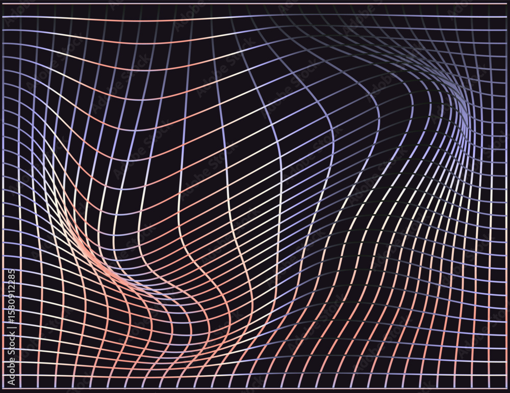 Poster vector illustration features a minimalist abstract design with a grid of wavy lines creating a 3d ef