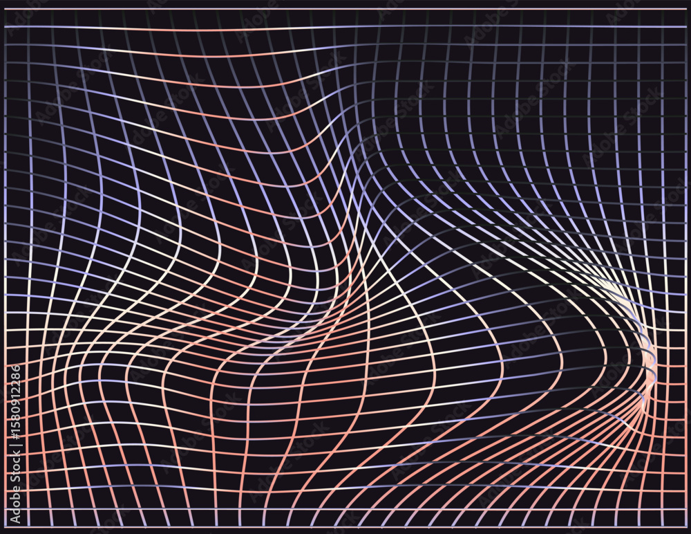 Poster vector illustration features a minimalist abstract design with a grid of wavy lines creating a 3d ef