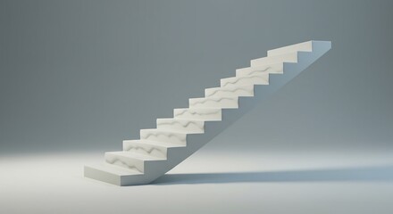 Fototapeta premium A minimalist white staircase with a subtle wavy texture on its steps casting shadows on a gray background