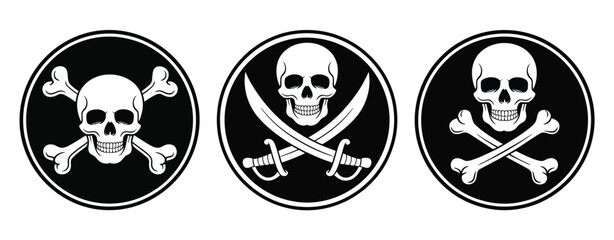  Skull and Crossbones with Skull Surrounded by Swords Ideal for Pirate Themes, Vintage Tattoos, Digital Art, Posters, and Graphic Design

