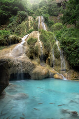 Landscape view of Erawan waterfall kanchanaburi thailand.Erawan National Park is home to one of the most popular falls in the thailand.