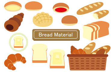 アイコン、シンボルにも使える朝食等で食べる食パンやクリーム、ジャムパンなどの菓子パンなど食べ物のパンをデザインしたベクター・イラストのコレクション