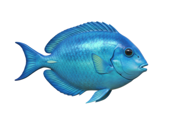 Isolated Vibrant Blue Surgeonfish with Detailed Scales