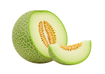 Isolated Half Cut Cantaloupe Melon with Slice