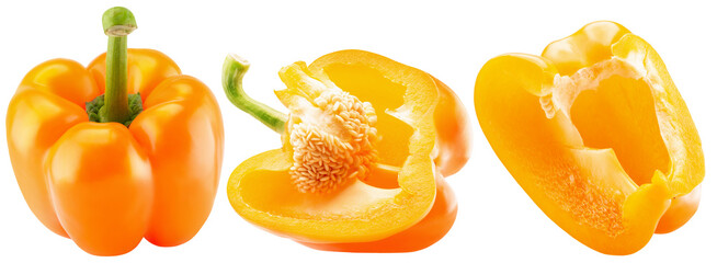 collection of yellow bell peppers isolated on white background