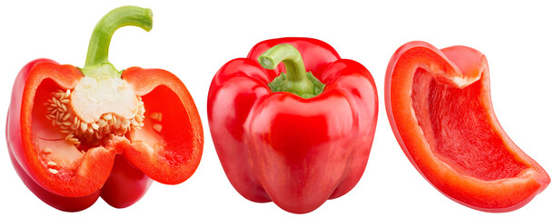 collection of red bell peppers isolated on white background