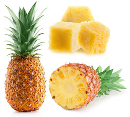 collection of pineapples isolated on white background
