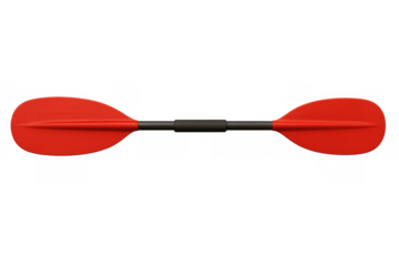 Vibrant red kayak paddle with a black shaft displayed on a transparent background, ideal for outdoor adventure and water sports themes