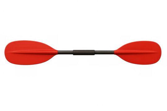 Vibrant red kayak paddle with a black shaft displayed on a transparent background, ideal for outdoor adventure and water sports themes