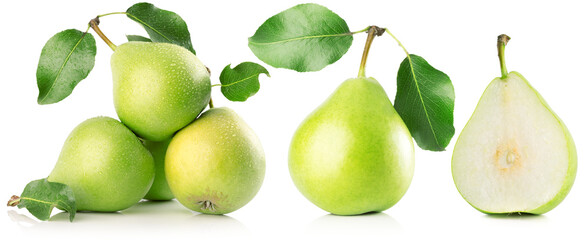 collection of green pears isolated on white background