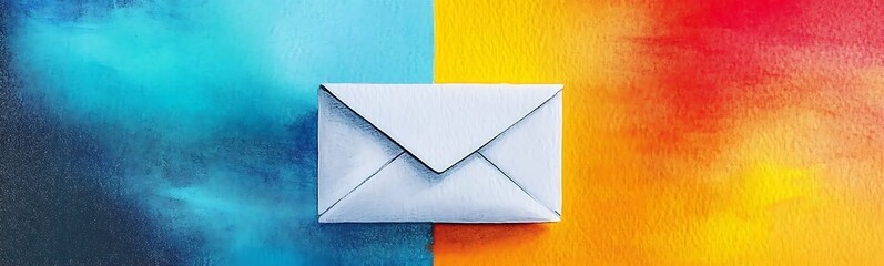 clean modern email marketing concept white envelopes on yellow and blue background 