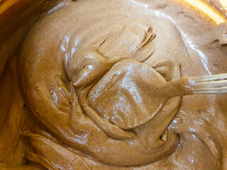 Stirring, making chocolate-cocoa paste, filling. Chocolate cream, paste. Chocolate cocoa glaze for...