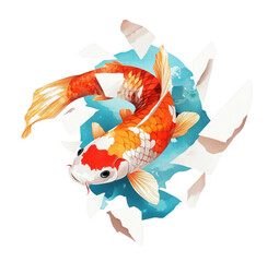 gold fish on a blue background