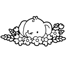 cute baby elephant in floral bush