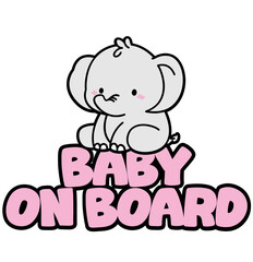 cute baby on board sticker elephant