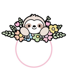 cute sloth floral frame