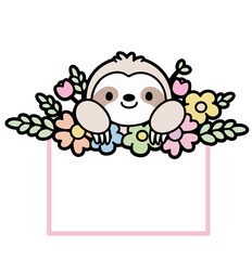 Fototapeta premium cute sloth floral frame